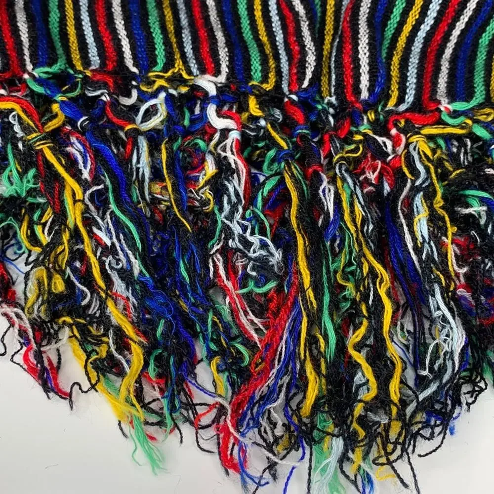 Shawl-Wrap-Scarf Multicolor Striped With Fringe